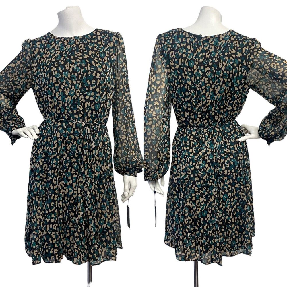 Tommy Hilfiger Women's Sz 8 Chiffon Fit Flare Long Balloon Sleeve Blouson Dress